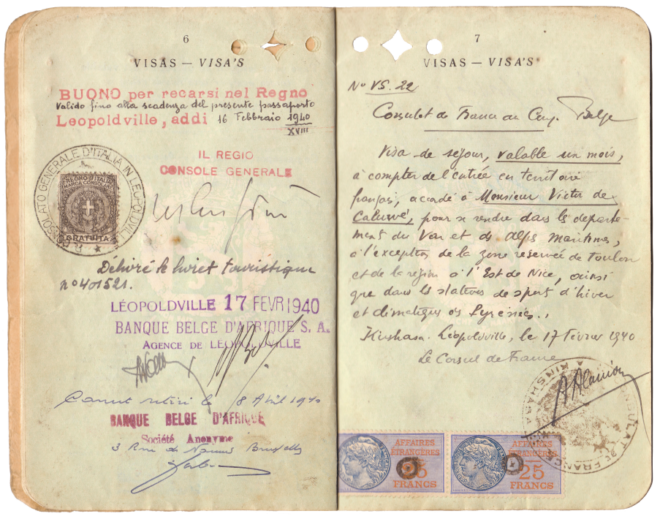 Leopoldville, 1940 - Passeport de Victor de Caluwé - Consulat France et Italie