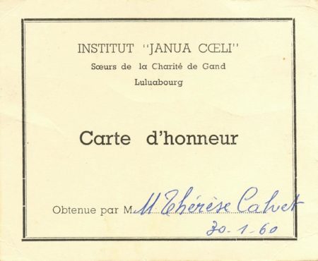 Luluabourg, 1960 -Carte d'honneur de Marie-Theresa Calvet