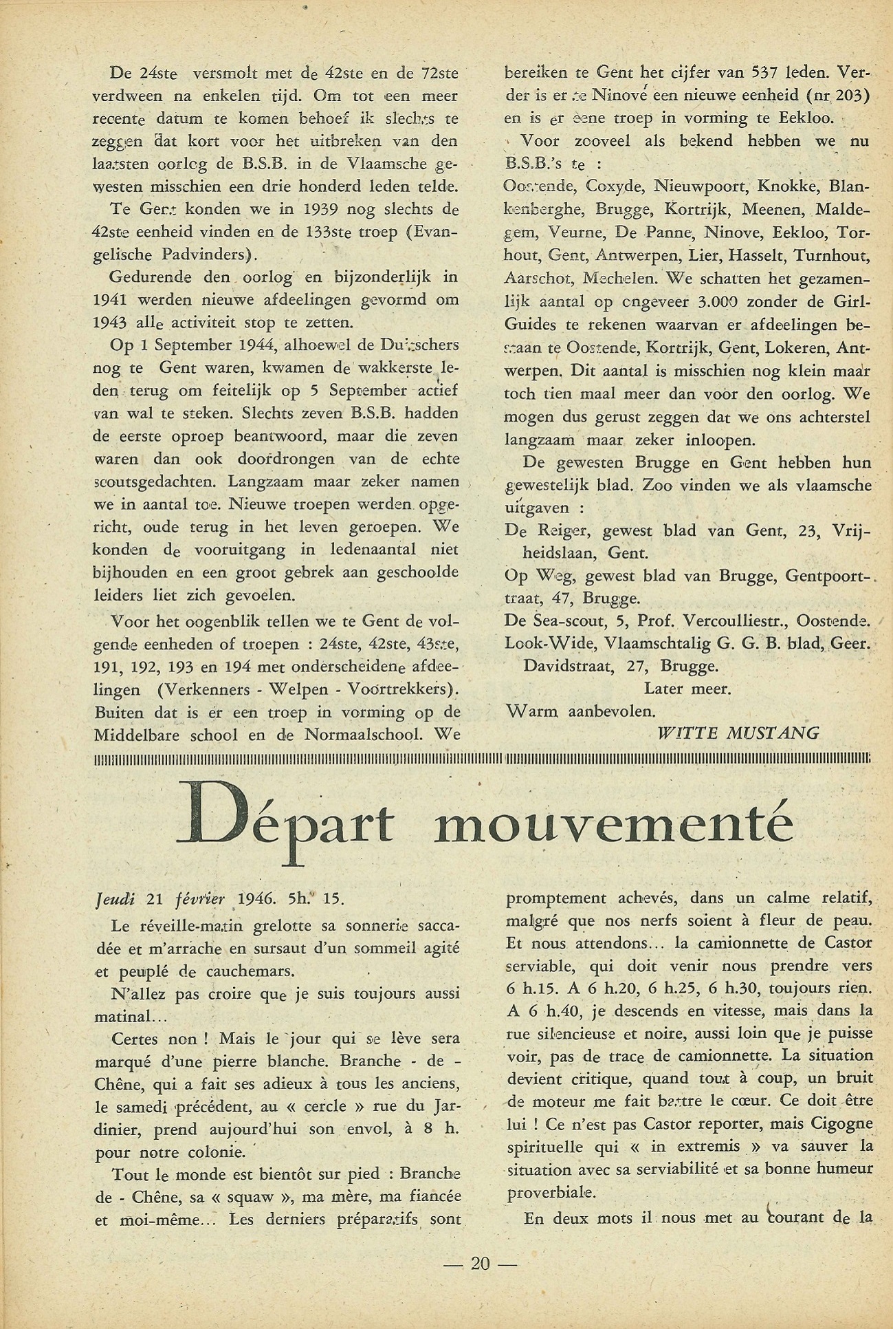 Mensuel - Le Dur-a-Cuir - des scouts BSB - avril 1946- Départ mouvementé