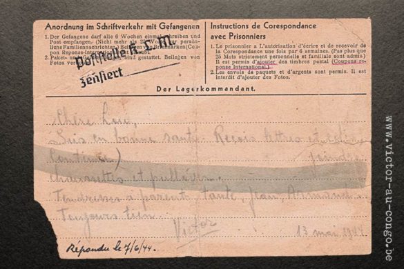 Mauthausen, 1944 - Postkarte Lager Mauthausen - 13.05.1944 - Verso