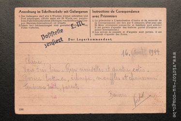 Mauthausen, 1944 - Postkarte Lager Mauthausen - 16.08.1944 - Verso