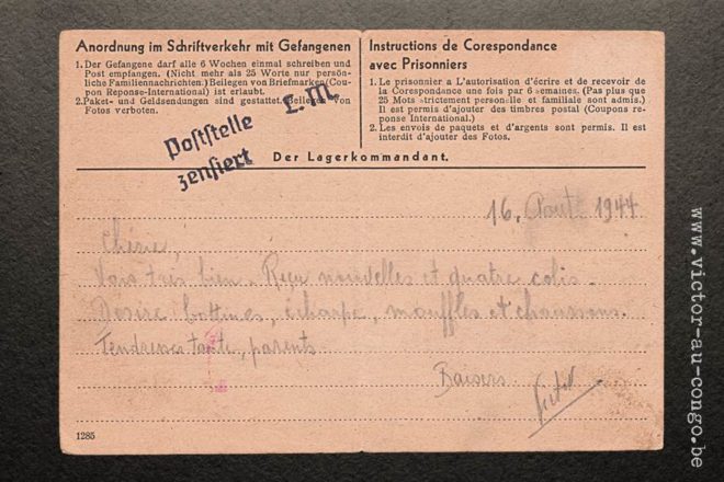 Mauthausen, 1944 - Postkarte Lager Mauthausen - 16.08.1944 - Verso