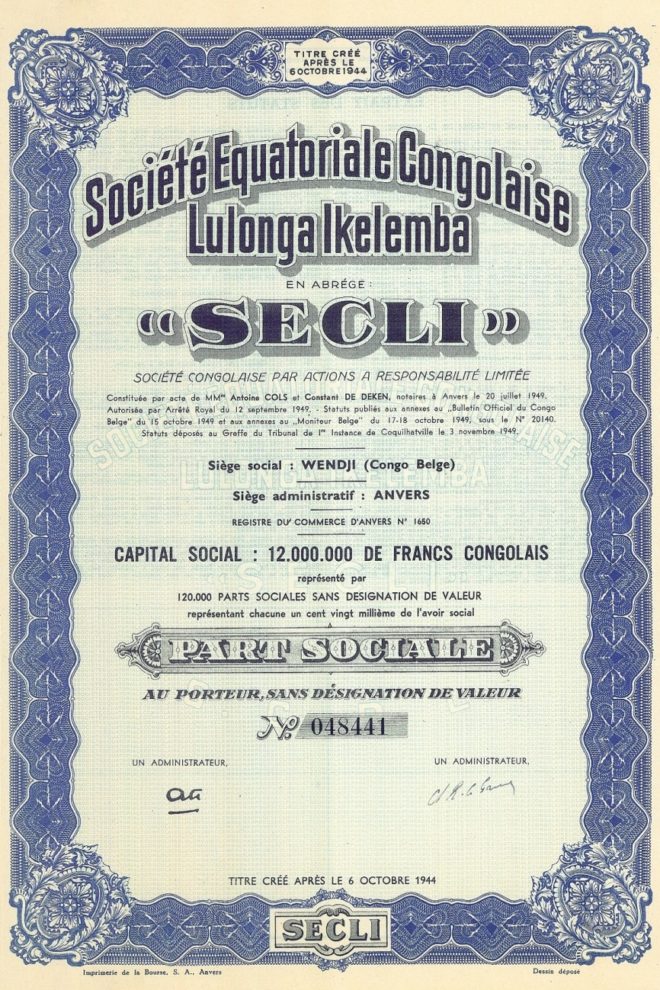 Titre au porteur SECLI